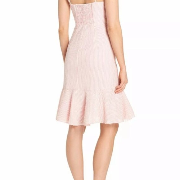 Like New J. Crew pink & white striped seersucker ruffle dress - Picture 3 of 3